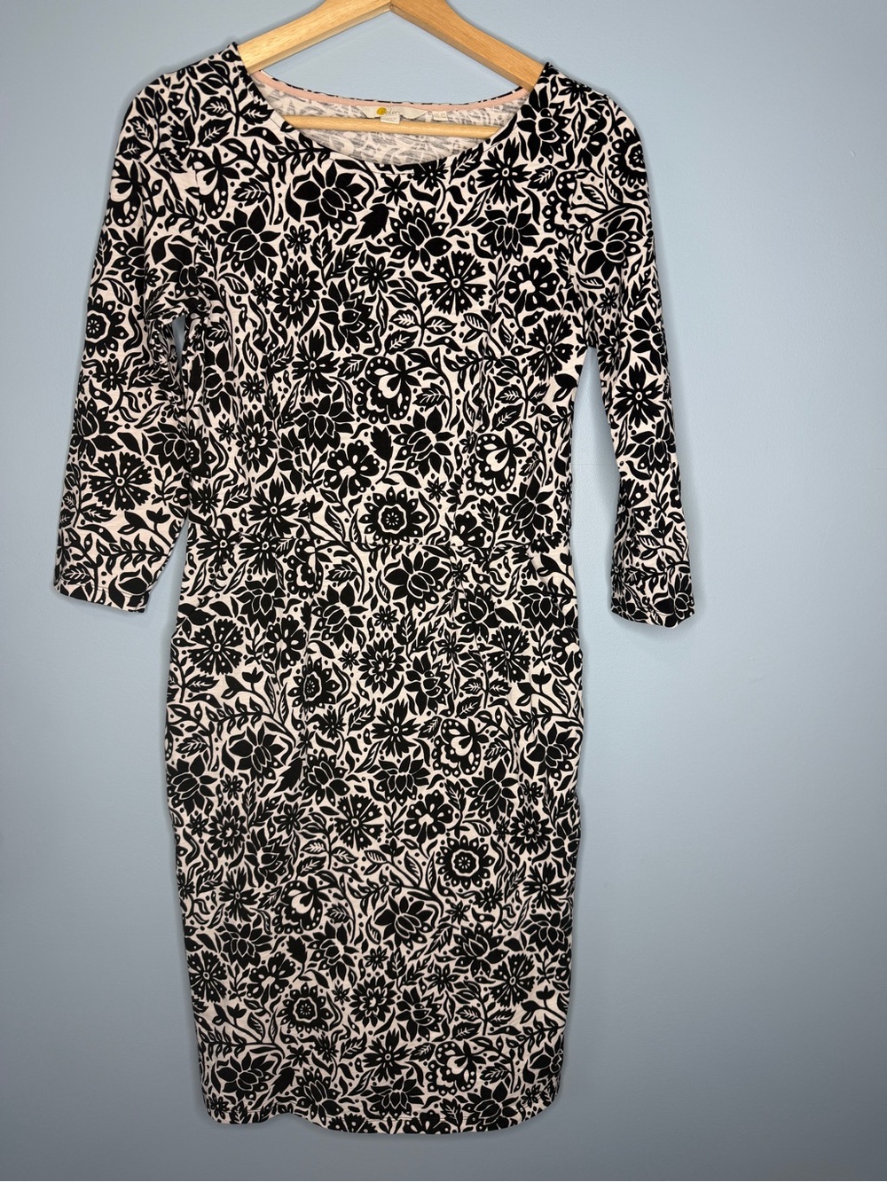 Boden Black and White Floral Long Sleeve Dress